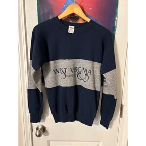 Collegiate Pacific West Virginia University Mens Small Navy Grey 80s Sweatshirt